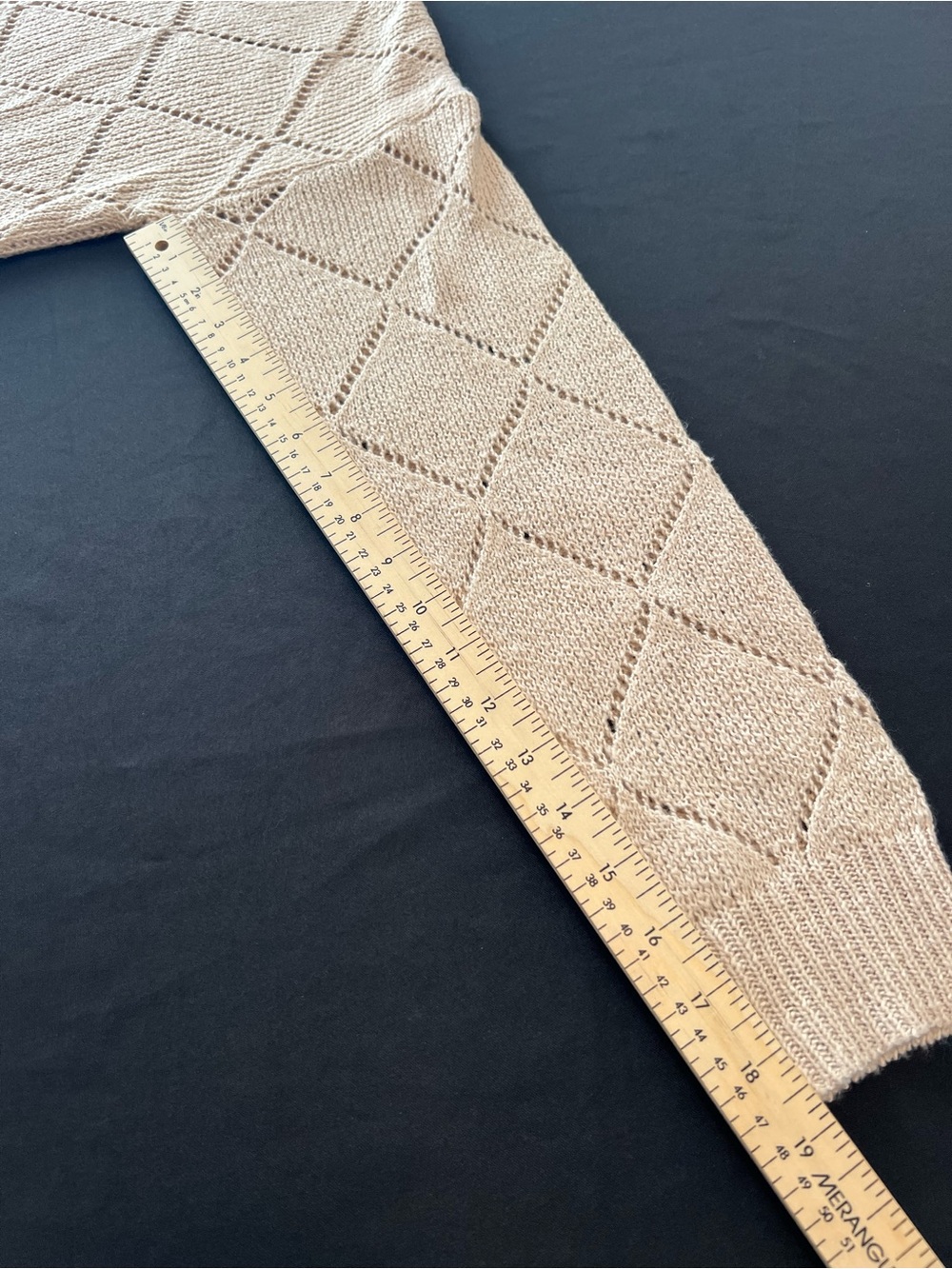 V-Neck Open Diamond Knit Light Sweater Beige Khaki Medium - Picture 6 of 7